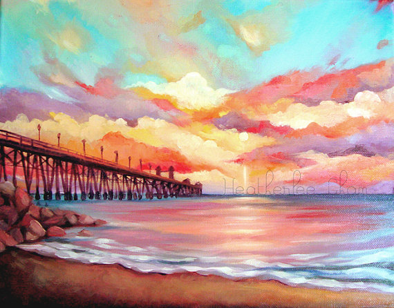 570x446 Beach Painting Sunset Landscape Oil Print - Colorful Beach Sunsets Painting