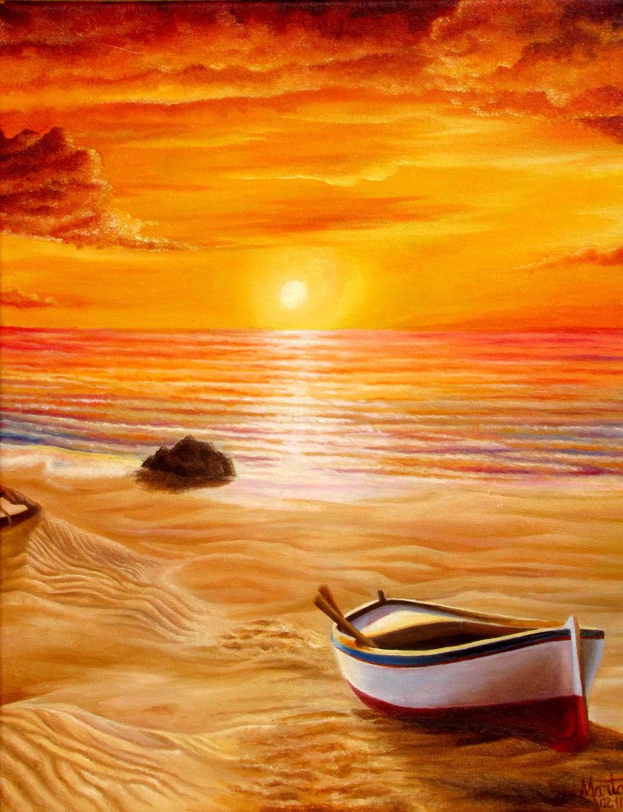 900x1172 Sunset In The Beach By Martalopezfdez - Colorful Beach Sunsets Painting
