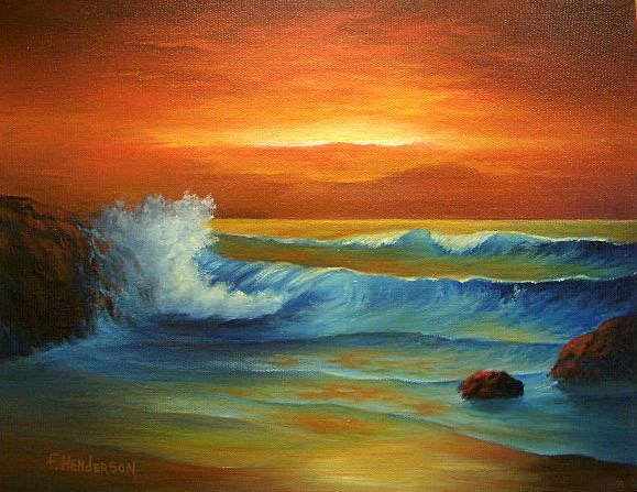 579x447 The Sea - Colorful Beach Sunsets Painting