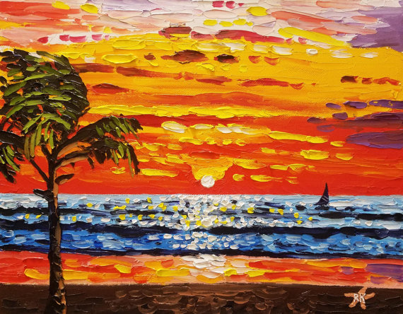 Colorful Beach Sunsets Painting At Paintingvalley Com Explore