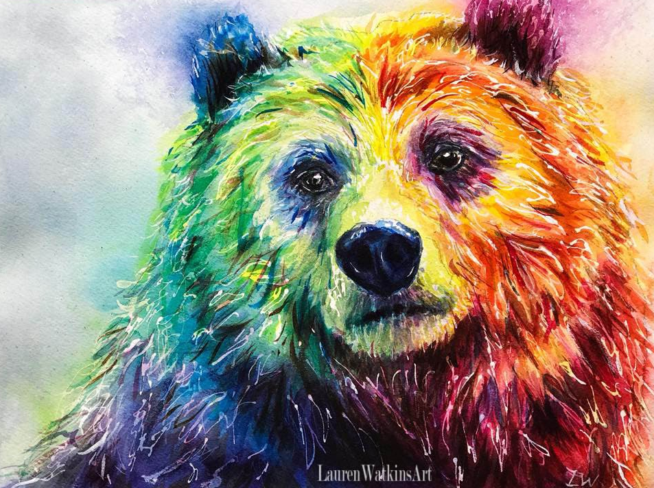 953x712 Colorful Grizzly Bear Painting Lauren Watkins Art - Colorful Bear Painting