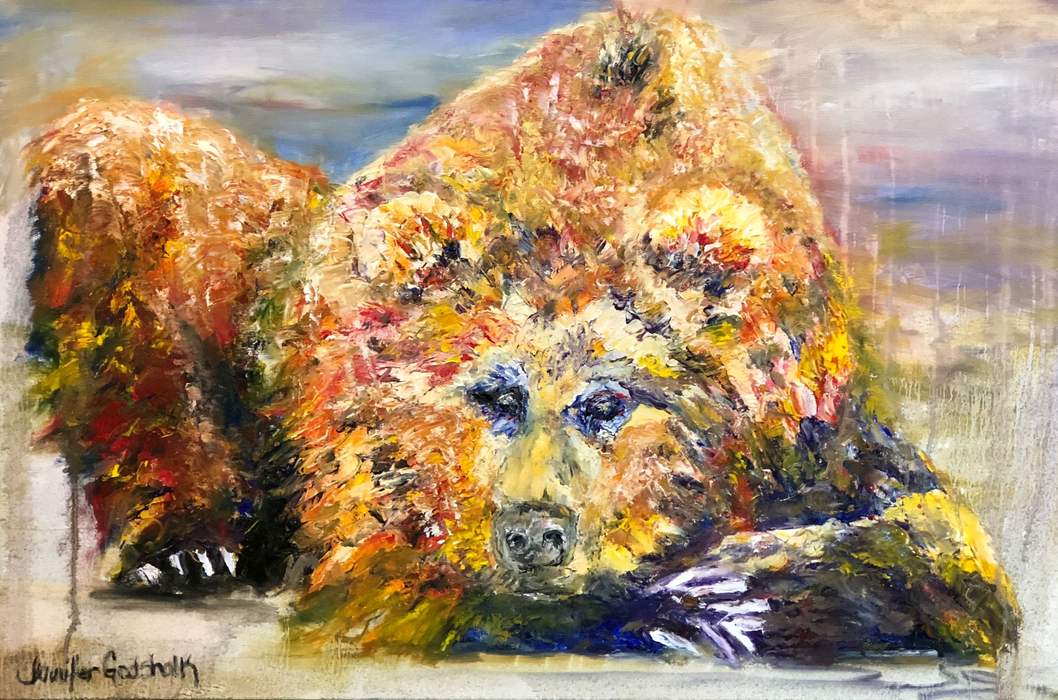 3669x2430 Contemporary Colorful Bear Painting By Jennifer Godshalk - Colorful Bear Painting