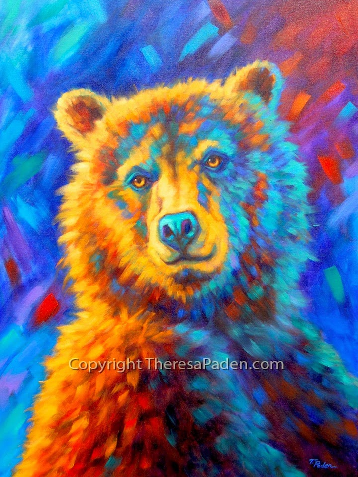 720x959 Paintings By Theresa Paden Large Colorful Bear Original Painting - Colorful Bear Painting