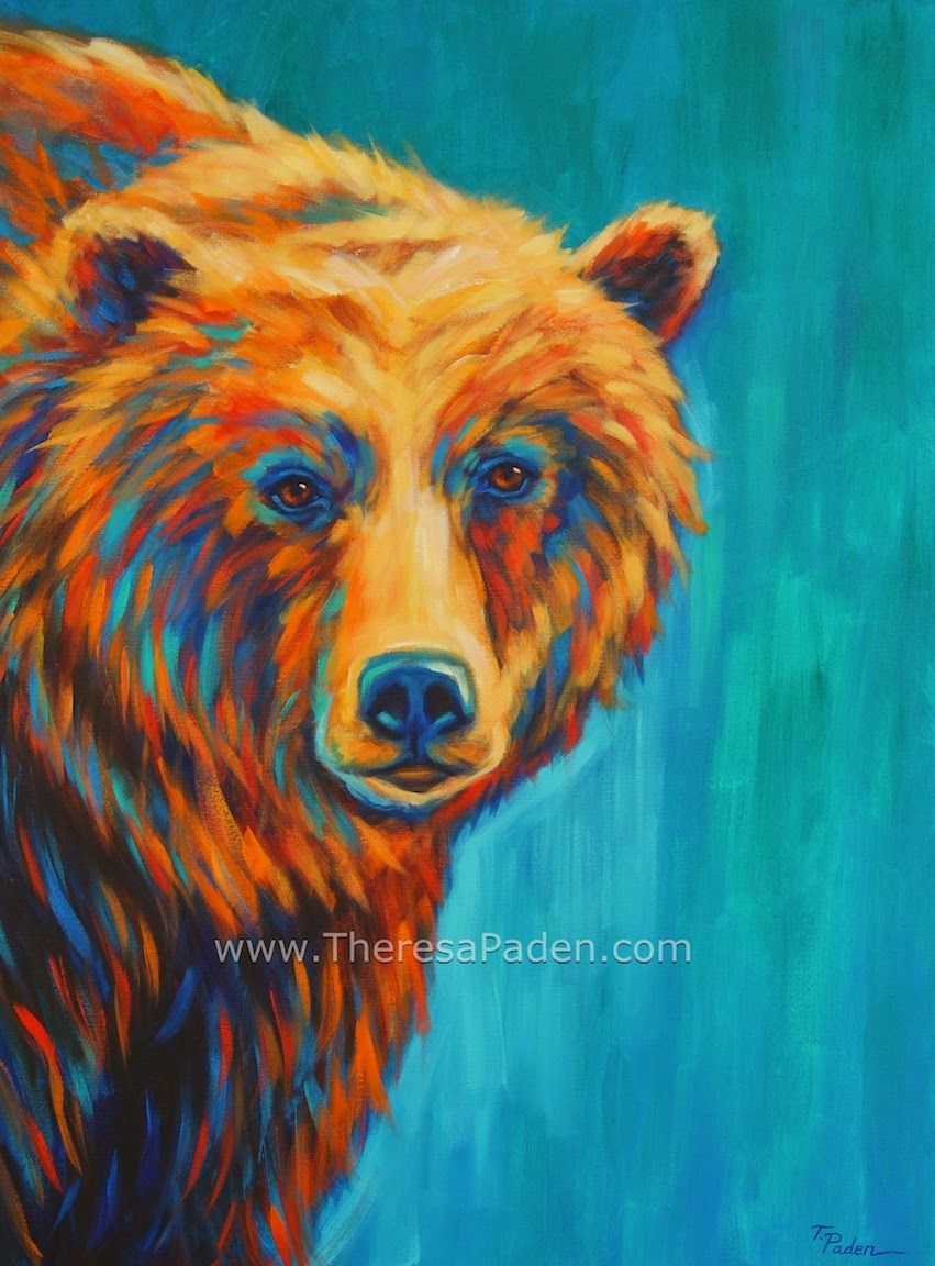 851x1152 Paintings By Theresa Paden Large Colorful Bear Painting Art - Colorful Bear Painting