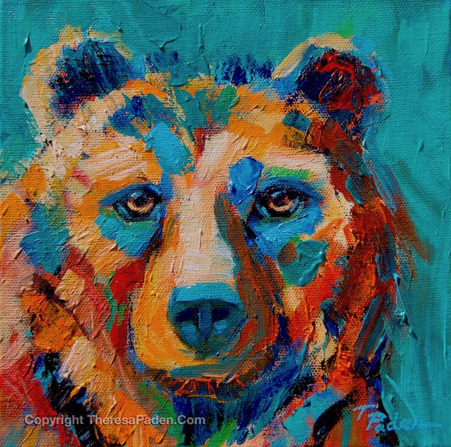 648x643 Paintings By Theresa Paden Making A Splash, Colorful Bear - Colorful Bear Painting
