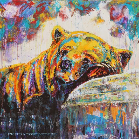 576x578 Two Colorful, Fun Contemporary Bear Paintings By Colorado Fine - Colorful Bear Painting