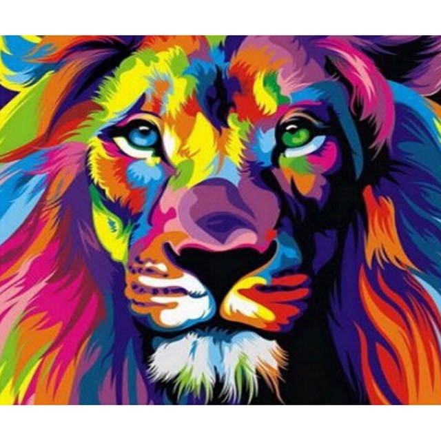 640x640 5d Resin Diamond Painting Cross Stitch Colorful Bear Lion - Colorful Bear Painting