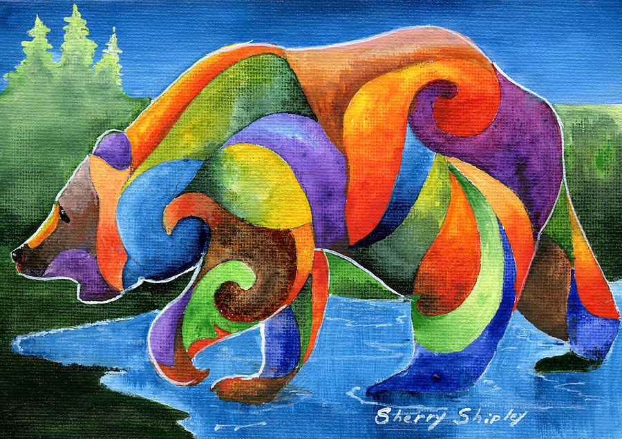 900x636 Zen Bear Painting By Sherry Shipley - Colorful Bear Painting