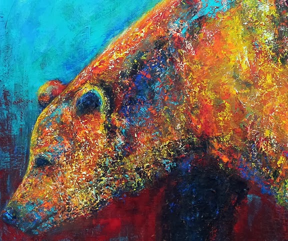 576x481 A Colorful Contemporary Grizzly Bear Painting By Colorado Fine - Colorful Bear Painting