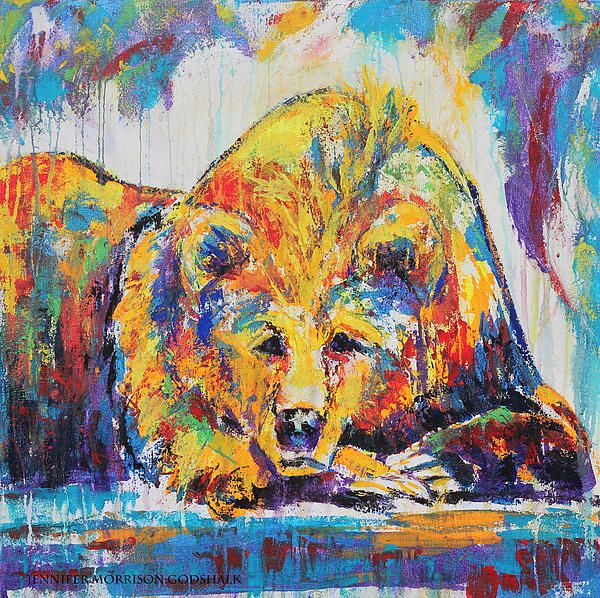 600x598 A Whimsical Colorful Bear Painting By Jennifer Morrison Godshalk - Colorful Bear Painting