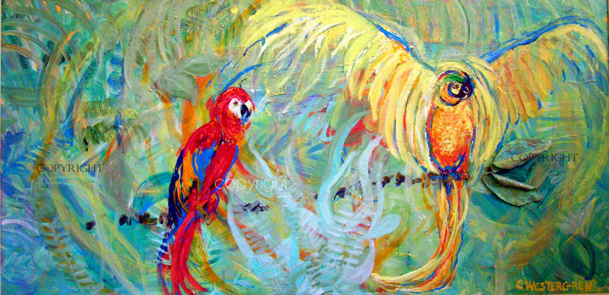 864x419 Tropical Bird Painting By Westergren - Colorful Bird Painting