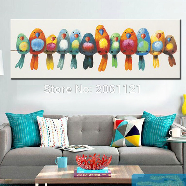 640x640 Funny Hand Painted Canvas Oil Painting Colorful Birds Canvas Art - Colorful Bird Painting