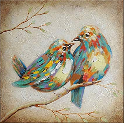 425x423 Beauty Decor 100 % Hand Painted Oil Painting Animal - Colorful Bird Painting