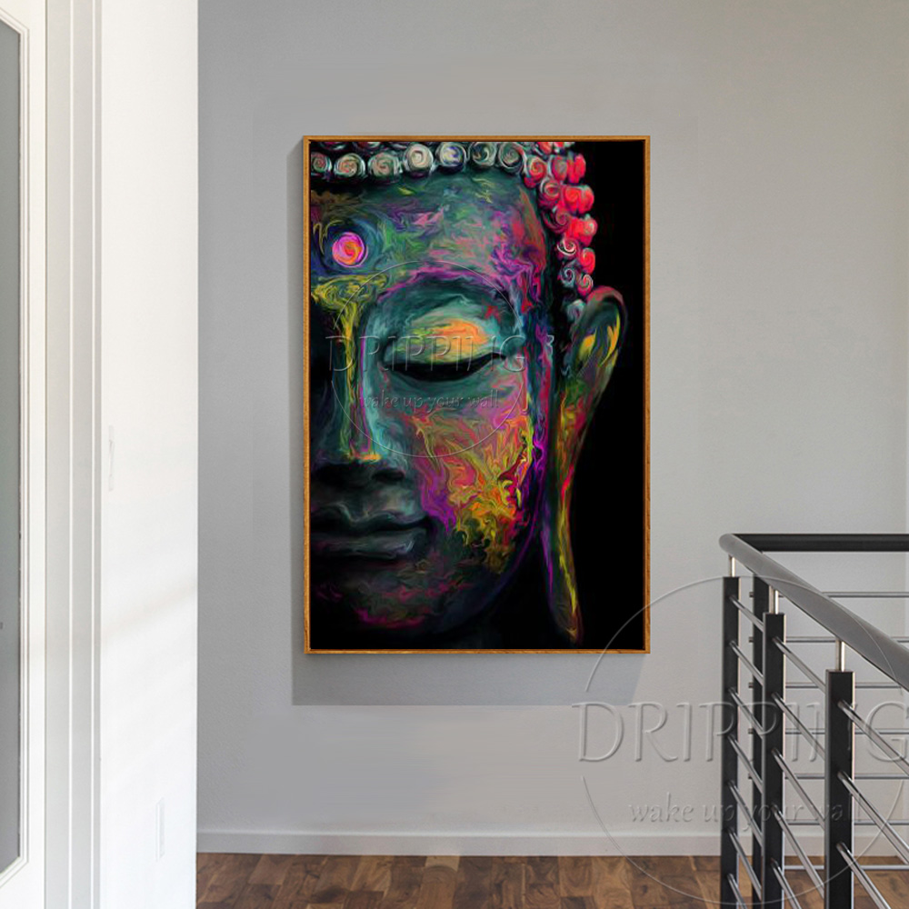 1000x1000 Hot Selling Artist Hand Painted Half Face Of Buddha Oil Painting - Colorful Buddha Painting