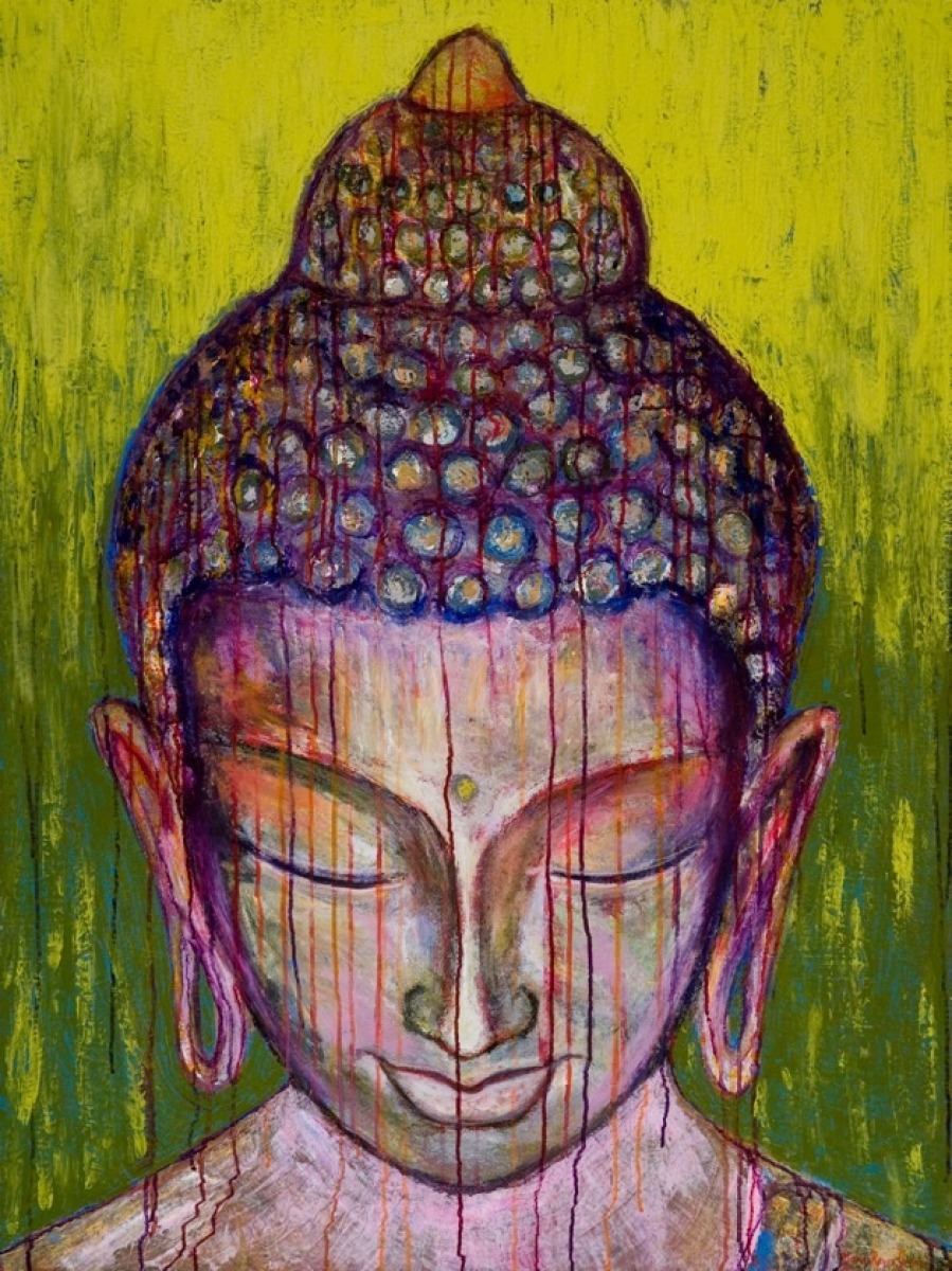 899x1200 Painting Buddha In Colored Rain (Original Art By Maria Reyes - Colorful Buddha Painting
