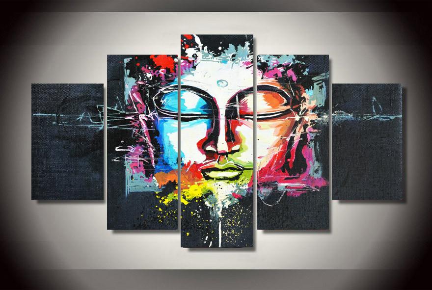 880x591 5 Panel Colorful Buddha Painting Babyfamilyhome - Colorful Buddha Painting