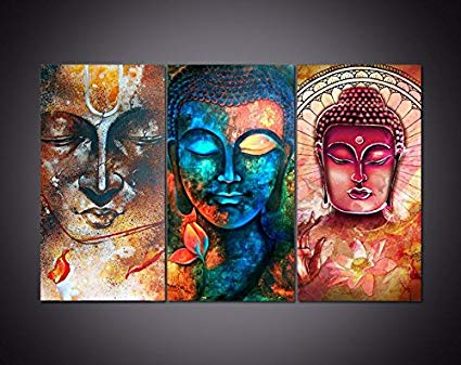 425x337 3 Pcs Abstract Buddha Canvas Prints - Colorful Buddha Painting
