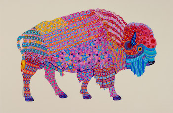 350x228 Colorful Buffalo By Close, Tina - Colorful Buffalo Painting