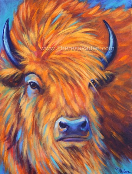 436x576 Colorful Southwestern Art Colorful Buffalo Painting By Theresa Paden - Colorful Buffalo Painting