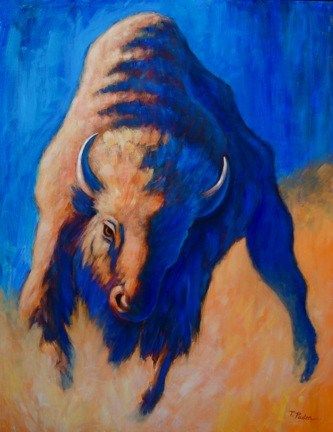 333x432 Large Colorful Buffalo Painting, Bison Art By Theresa Paden - Colorful Buffalo Painting