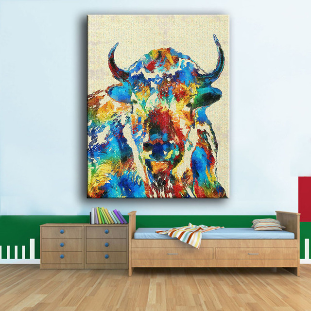 640x640 Large Size Colorful Buffalo Pop Art Wall Painting For Home Decor - Colorful Buffalo Painting