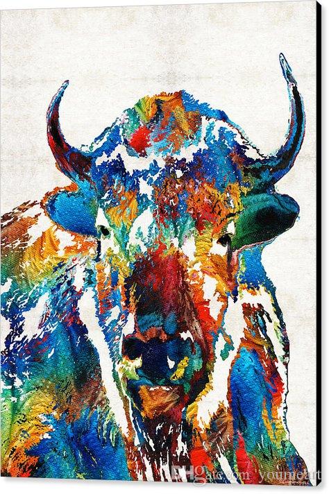 474x712 Online Cheap Giclee The Urge To Merge Colorful Buffalo Art Sacred - Colorful Buffalo Painting