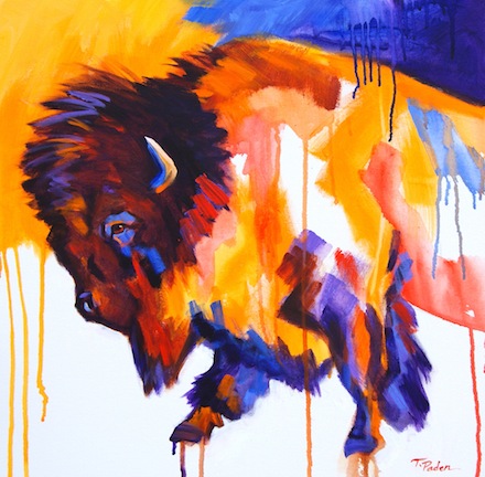440x432 Paintings By Theresa Paden Abstract Expressionistic Buffalo - Colorful Buffalo Painting