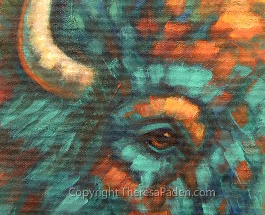 1095x887 Paintings By Theresa Paden American Buffalo Painting In Southwest - Colorful Buffalo Painting
