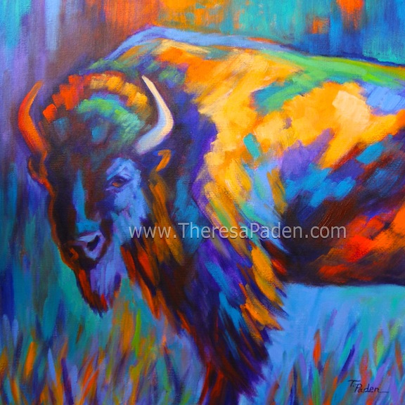 576x576 Paintings By Theresa Paden Majestic Bison, Contemporary Colorful - Colorful Buffalo Painting