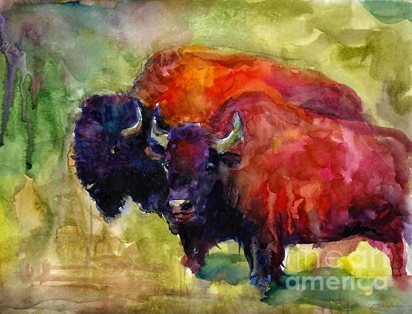 600x457 The 8 Best Contemporary Wildlife Amp Other Animals Paintings By - Colorful Buffalo Painting