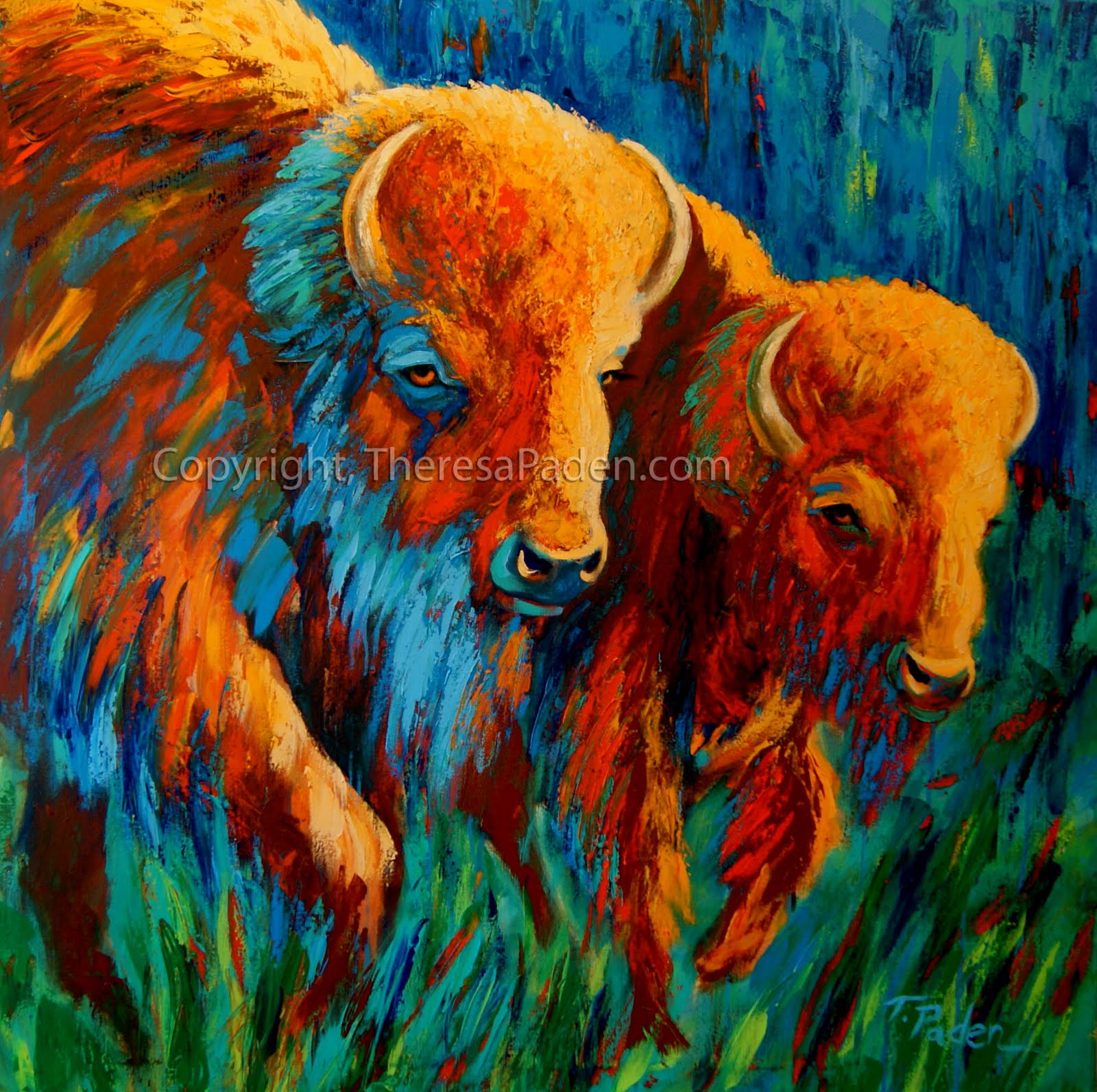 1600x1593 Wildlife Art Of The West Colorful Buffalo Painting - Colorful Buffalo Painting