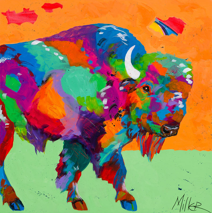 899x900 Buffalo Glow Painting By Tracy Miller - Colorful Buffalo Painting