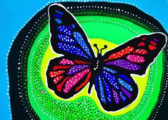 570x409 Butterfly Gouache Painting Butterfly Painting Butterfly Wall - Colorful Butterfly Painting