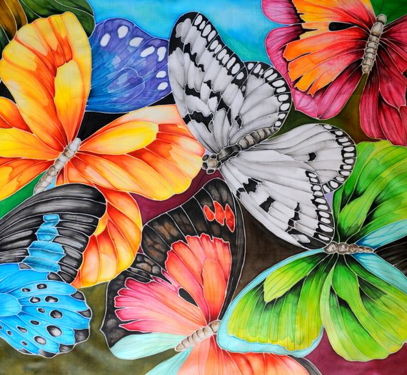 570x526 Butterfly Collage In Vibrant Colors Amrayi - Colorful Butterfly Painting