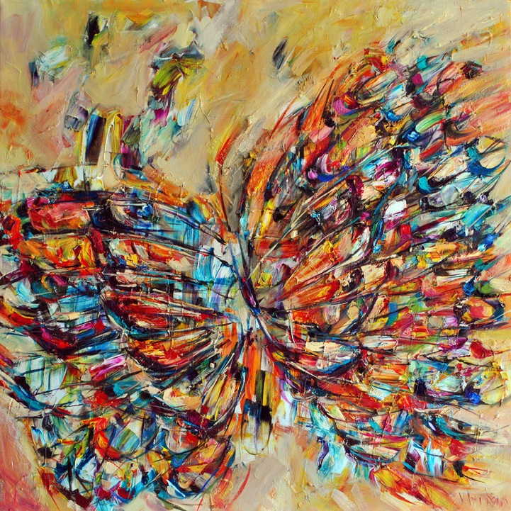 721x721 Thick Paint Strokes Form Gorgeous Butterfly Wings - Colorful Butterfly Painting