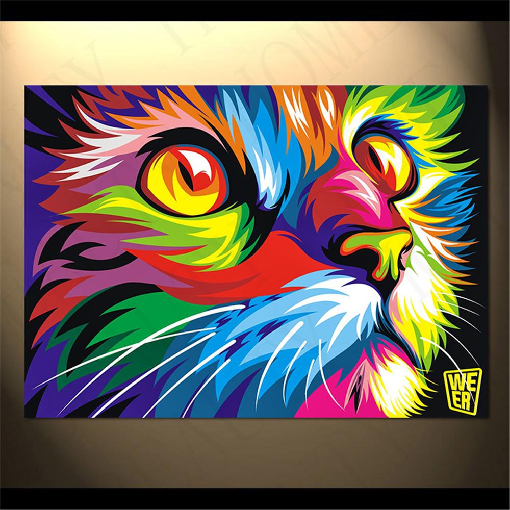 1000x1000 Colorful Canvas Painted Cat Face Unframed Cats Love Life - Colorful Canvas Painting
