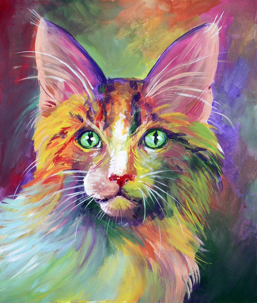 823x971 Colorful Cat 2 By San T On Artspiration Painting - Colorful Cat Painting