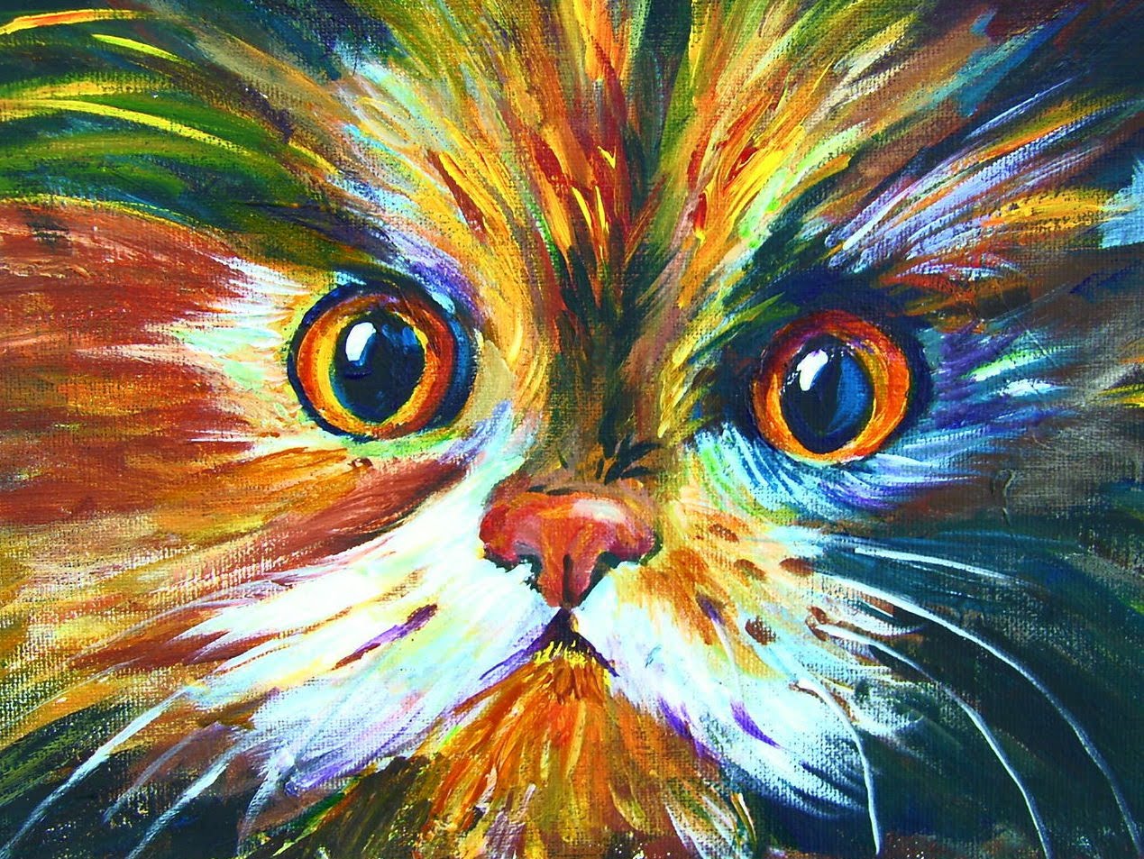 1269x953 How To Paint A Colorful Calico Cat - Colorful Cat Painting