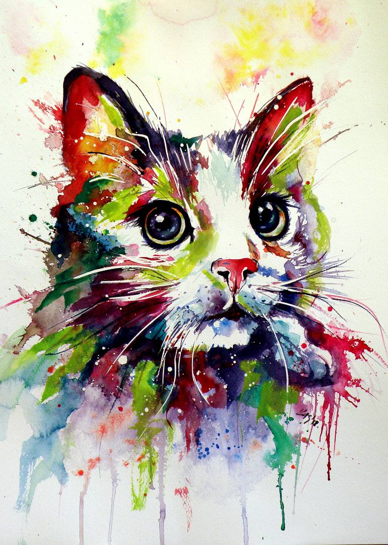770x1081 Saatchi Art Colorful Cat Painting By Kovacs Anna Brigitta - Colorful Cat Painting