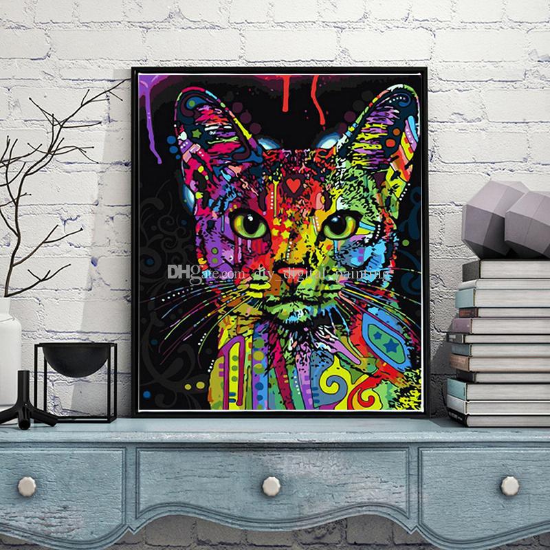 800x800 2018 Diy Painting Digital Hand Oil Painting Colorful Cat Head Home - Colorful Cat Painting