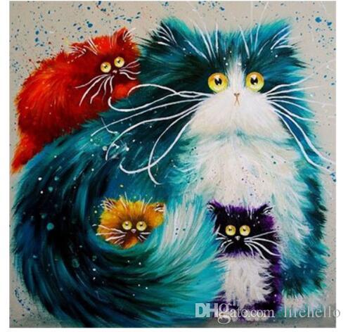 495x472 2018 No Frame! Hot Colorful Cat Diy 5d Diamond Painting Cross - Colorful Cat Painting