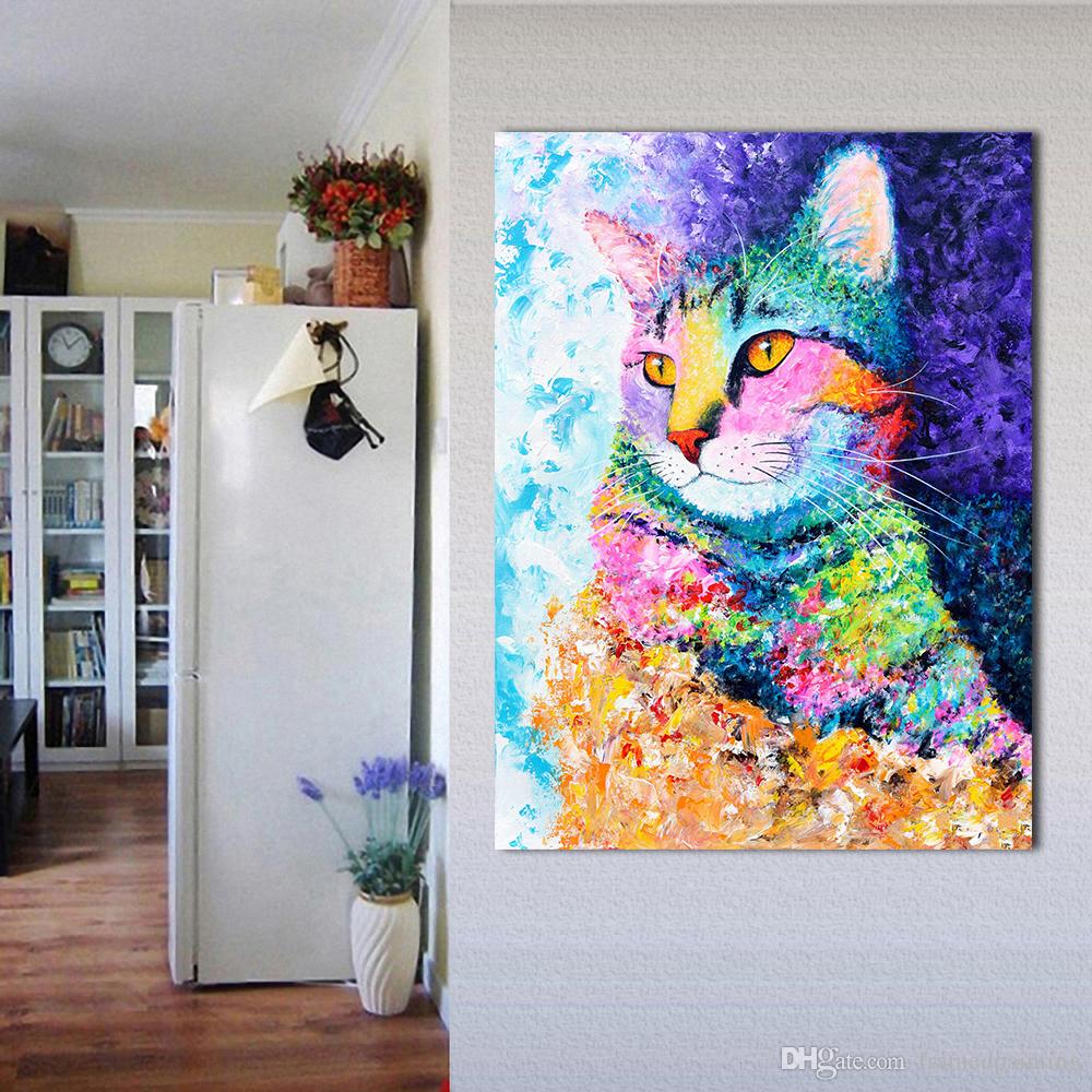 1000x1000 2018 Wall Art Picture The Colorful Cat Oil Painting Canvas - Colorful Cat Painting