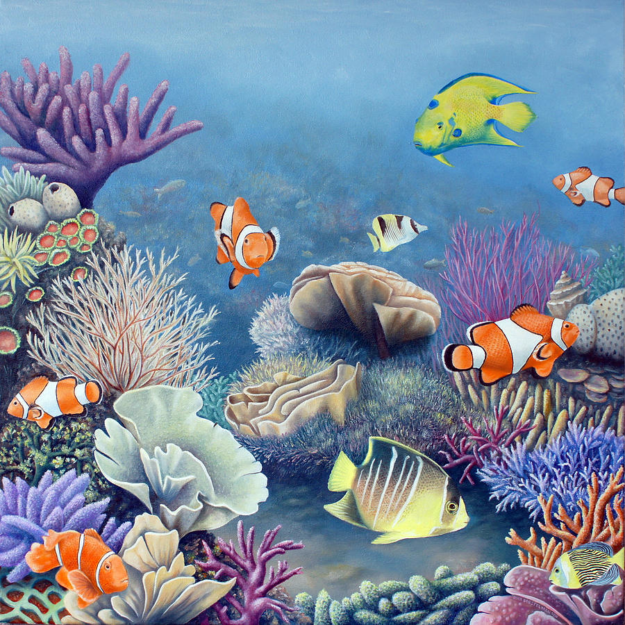 900x900 Coral Reef Painting By Rick Borstelman - Colorful Coral Reefs Painting