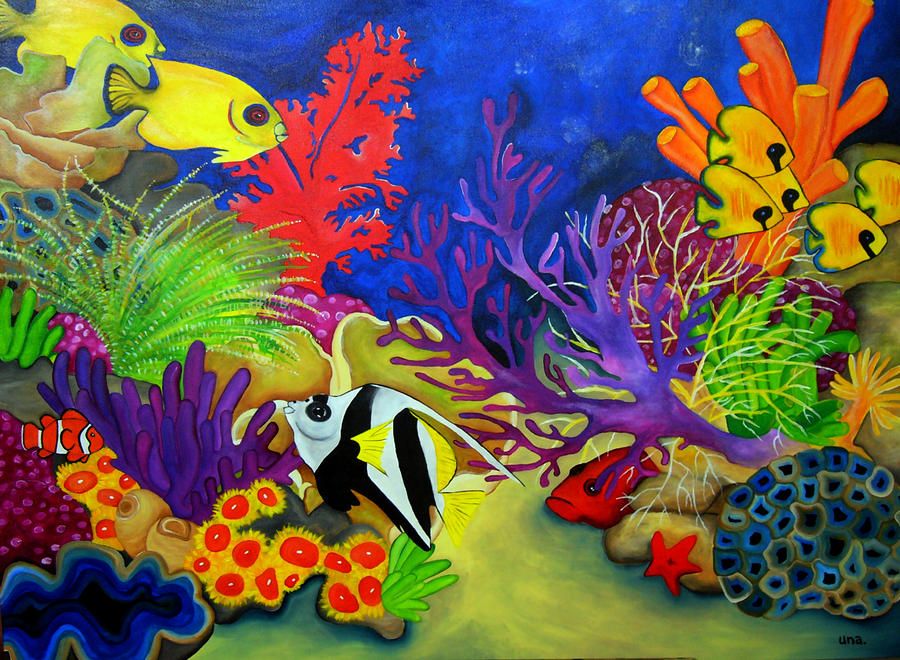 900x660 Beautiful Colorful Coral Reefs Hd Coral Reef By Una Miller Coral - Colorful Coral Reefs Painting