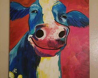 340x270 Colorful Cow Painting 16x20 Art Drawings Cow - Colorful Cow Painting