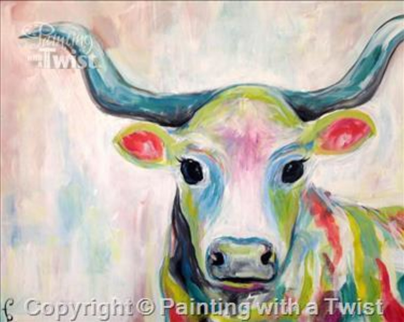 800x638 Painting With A Twist - Colorful Cow Painting
