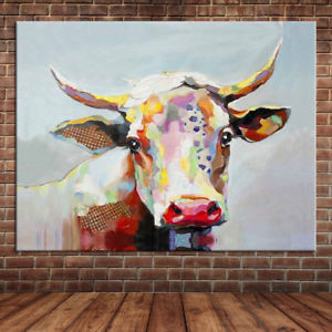300x300 Canvas Wall Art Cute Animal Colorful Cow Hand Painted Oil Painting - Colorful Cow Painting