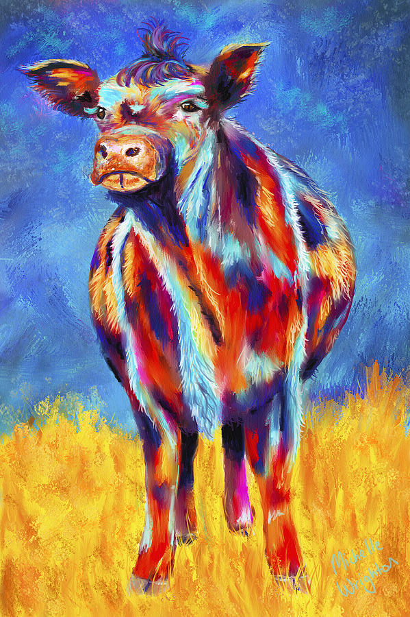 599x900 Colorful Angus Cow Painting By Michelle Wrighton - Colorful Cow Painting