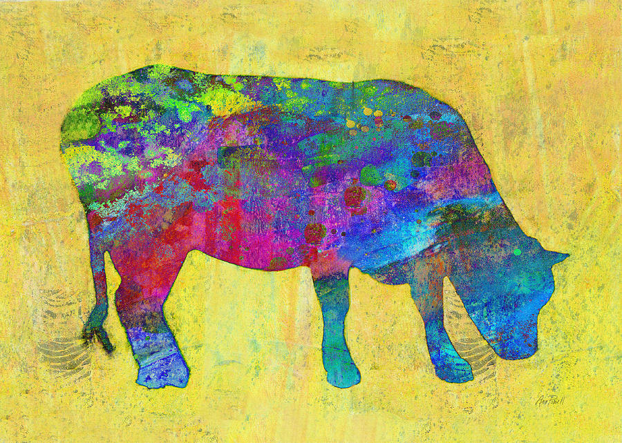 900x642 Colorful Cow Abstract Art Painting By Ann Powell - Colorful Cow Painting