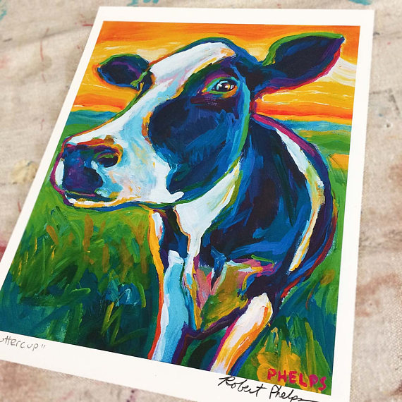 570x570 Colorful Cow Art Print By Artist Robert Phelps Cow Art Cow - Colorful Cow Painting